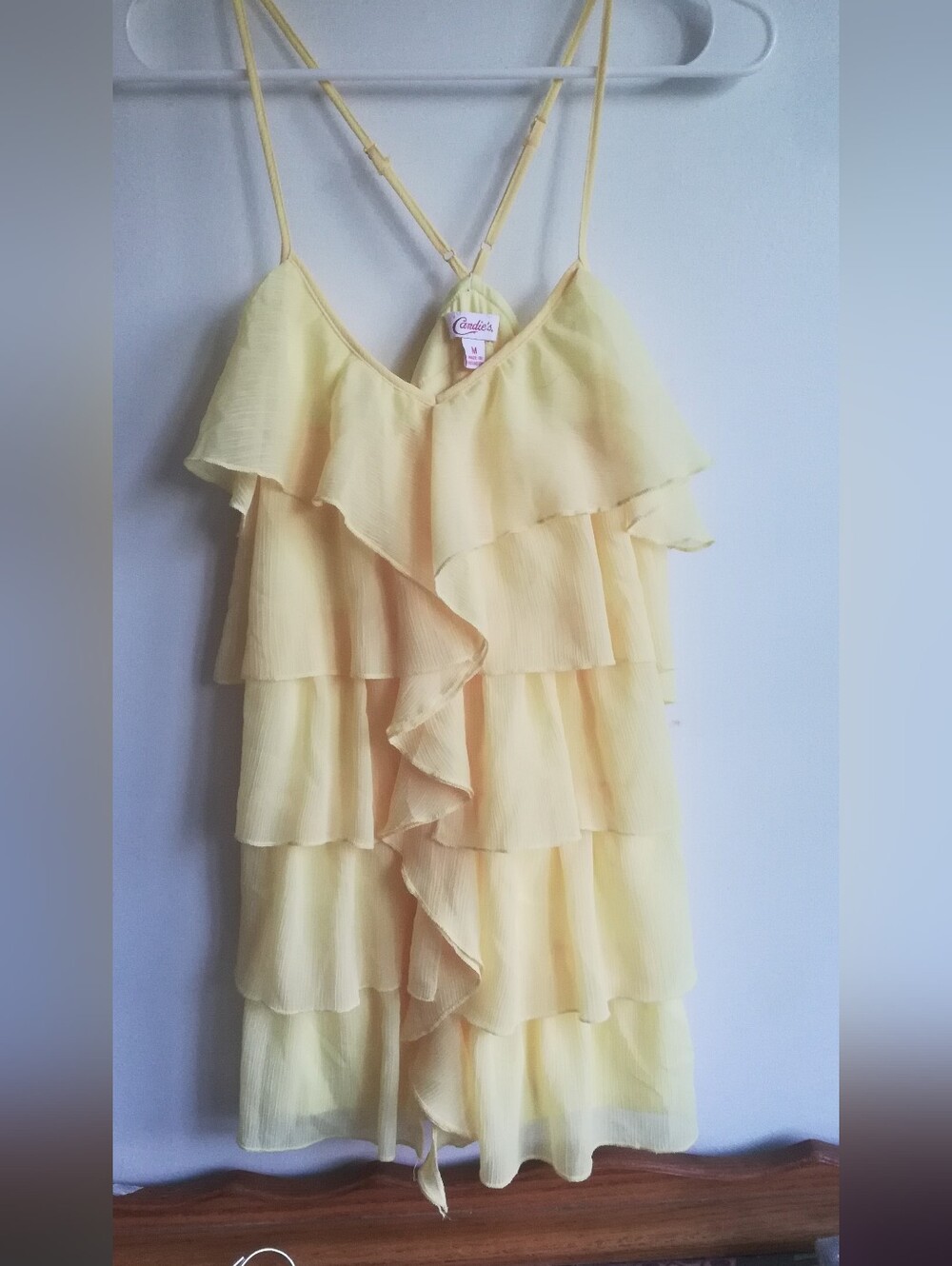 Candie's Light Yellow Layered Ruffle Spaghetti Strap Dress